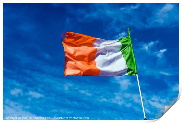 Flag of italy waving against the blue sky with clouds. Print by Joaquin Corbalan