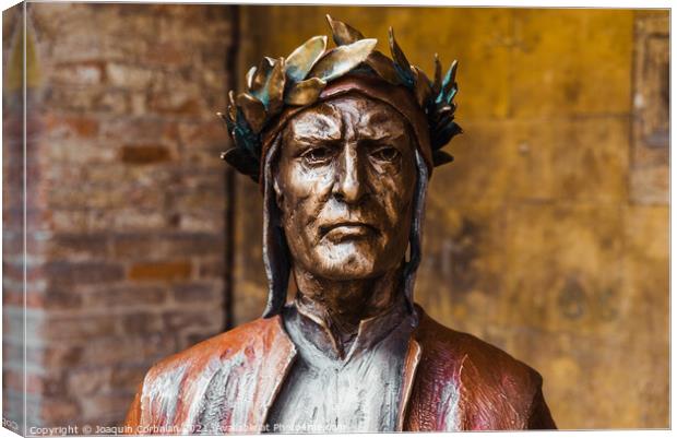 Verona, Italy - September 22, 2021: Bronze statue ofDante Aligh Canvas Print by Joaquin Corbalan