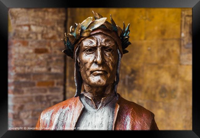 Verona, Italy - September 22, 2021: Bronze statue ofDante Aligh Framed Print by Joaquin Corbalan