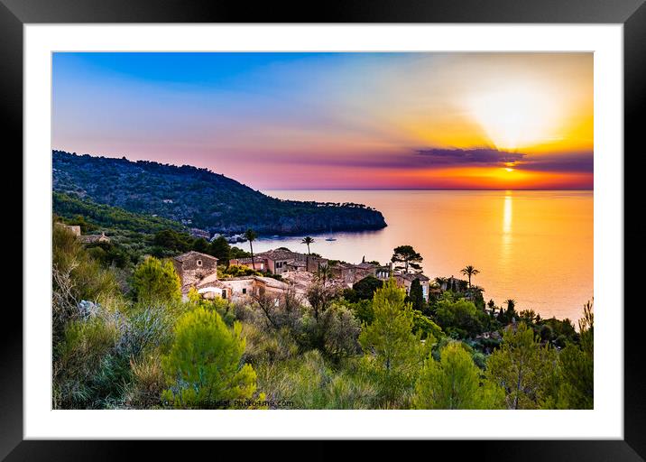 Old mediterranean village with sunset sky Framed Mounted Print by Alex Winter