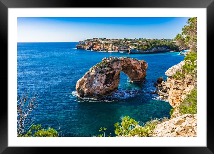 Famous natural rock arch, Es Pontas Framed Mounted Print by Alex Winter