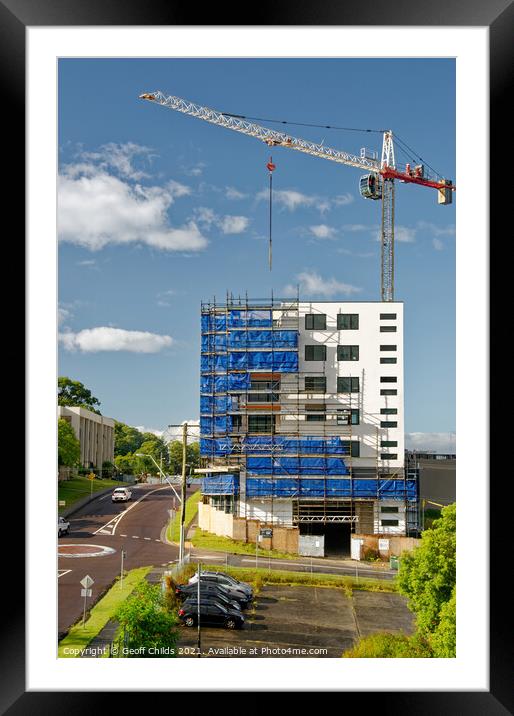 Working construction crane. Scenic building landscape.  Framed Mounted Print by Geoff Childs