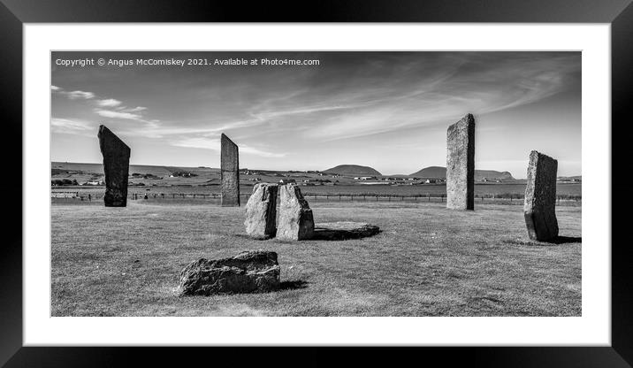 Standing Stones of Stenness, Mainland Orkney mono Framed Mounted Print by Angus McComiskey