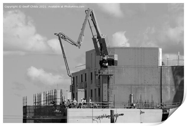 Top floor concrete delivery.  July 2018. Print by Geoff Childs