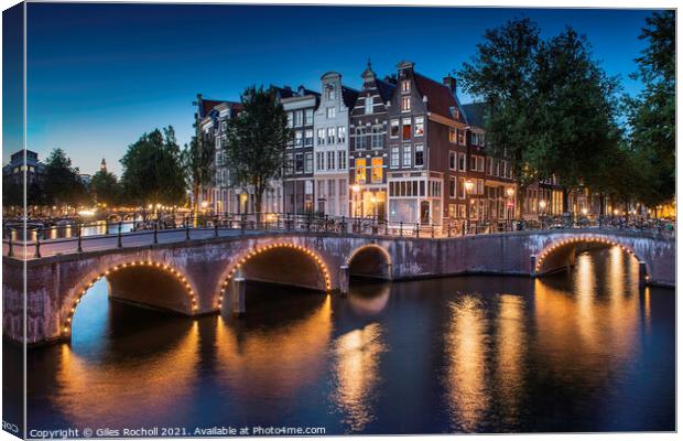 Amsterdam Sunset Canals and Bridges Canvas Print by Giles Rocholl