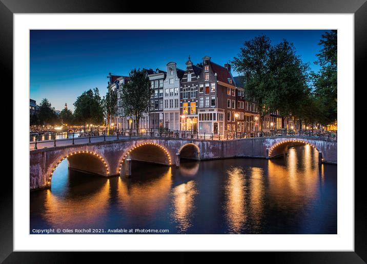 Amsterdam Sunset Canals and Bridges Framed Mounted Print by Giles Rocholl