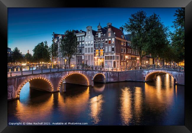 Amsterdam Sunset Canals and Bridges Framed Print by Giles Rocholl