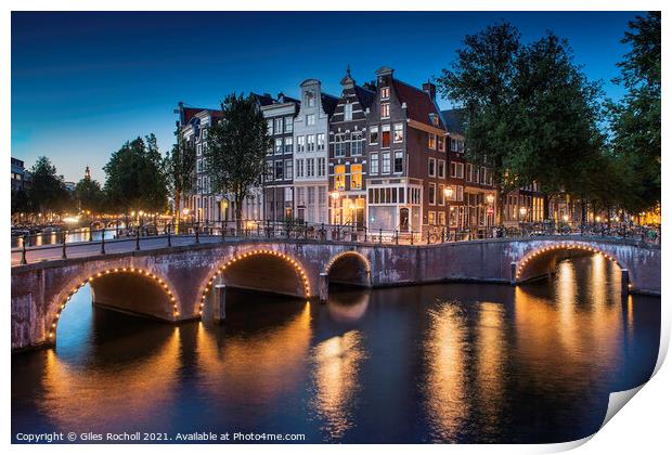 Amsterdam Sunset Canals and Bridges Print by Giles Rocholl