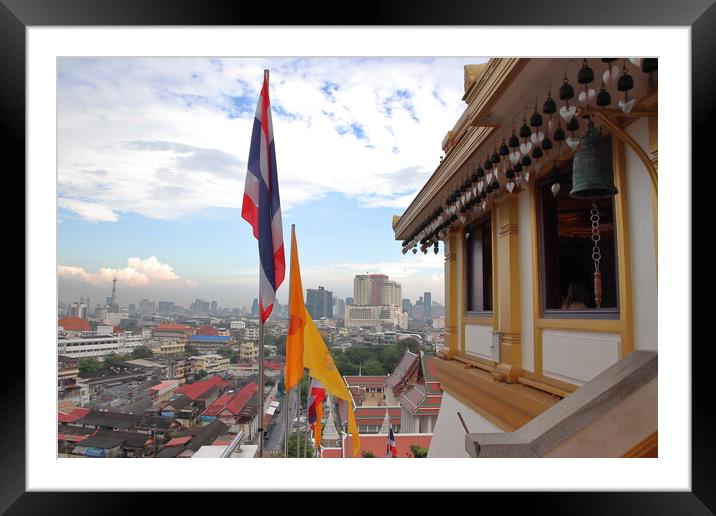 The Thai Temple Wat Saket, view to the Cityscape of Bangkok Thailand Southeast Asia Framed Mounted Print by Wilfried Strang