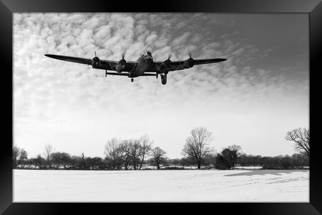 Nearly home - Lancaster limping back in winter B&W Framed Print by Gary Eason