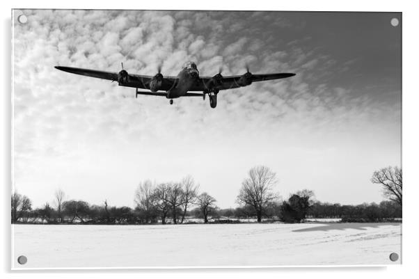 Nearly home - Lancaster limping back in winter B&W Acrylic by Gary Eason