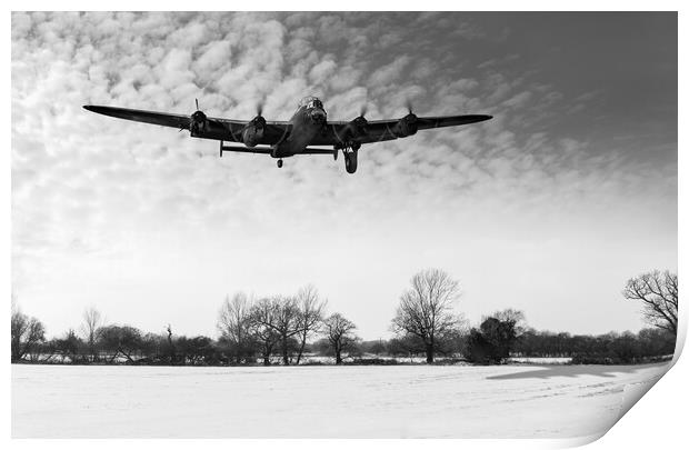 Nearly home - Lancaster limping back in winter B&W Print by Gary Eason