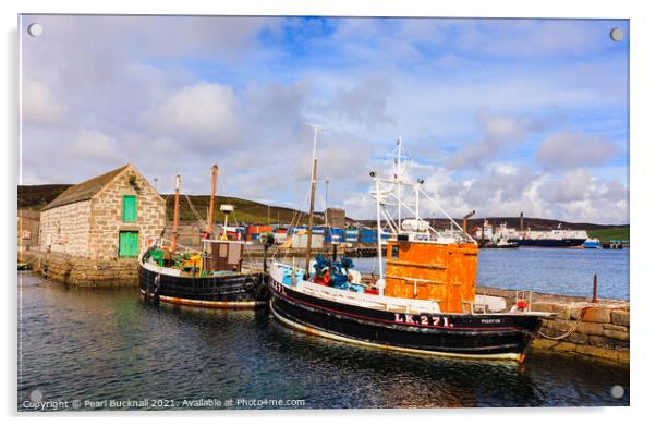 Old Fishing Boats Lerwick Shetland Isles Acrylic by Pearl Bucknall