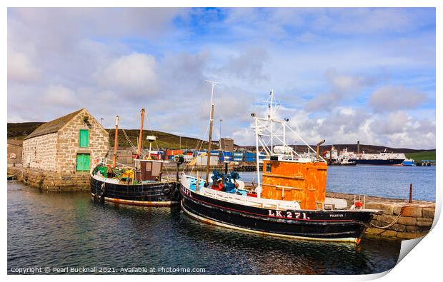 Old Fishing Boats Lerwick Shetland Isles Print by Pearl Bucknall