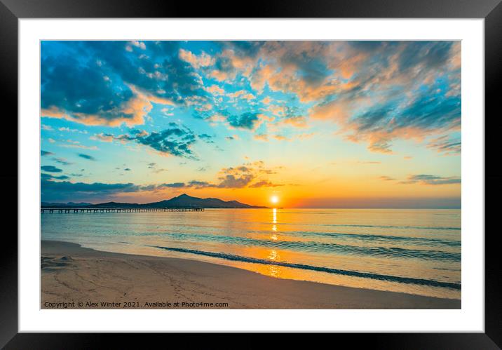 Idyllic sunrise at bay of Alcudia beach Mallorca Framed Mounted Print by Alex Winter