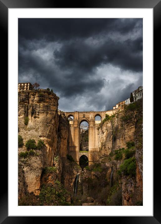 Stormy Sky Above Ronda Bridge In Spain Framed Mounted Print by Artur Bogacki
