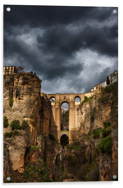 Stormy Sky Above Ronda Bridge In Spain Acrylic by Artur Bogacki