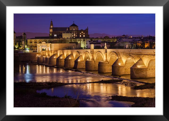 Bridge and Mosque Cathedral of Cordoba at Night Framed Mounted Print by Artur Bogacki