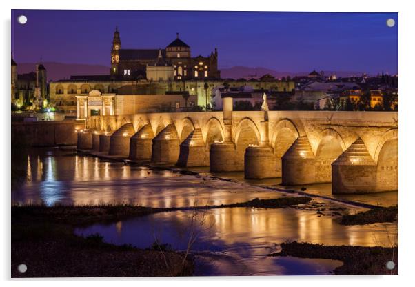 Bridge and Mosque Cathedral of Cordoba at Night Acrylic by Artur Bogacki