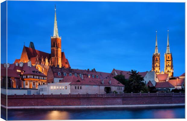 Wroclaw City Skyline At Dusk In Poland Canvas Print by Artur Bogacki