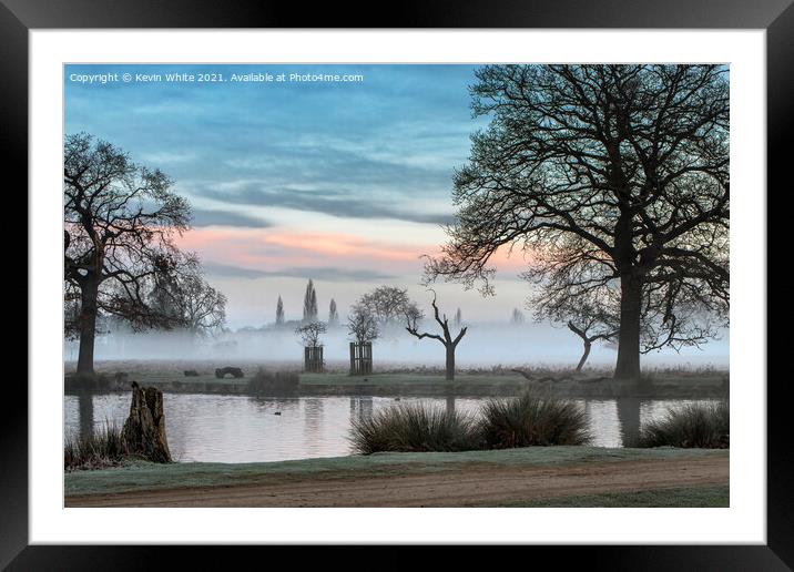 Misty over pond Framed Mounted Print by Kevin White