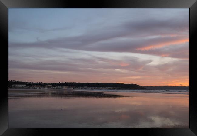 Westward Ho sea front sunset Framed Print by Tony Twyman