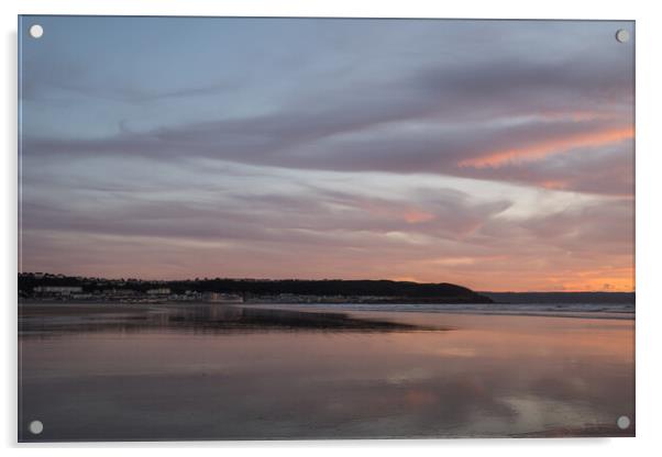 Westward Ho sea front sunset Acrylic by Tony Twyman