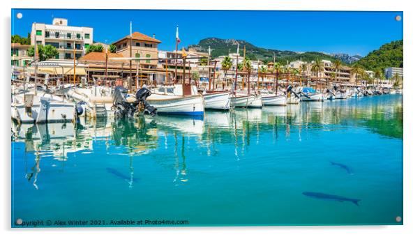 Port de Soller with fishing boats Acrylic by Alex Winter