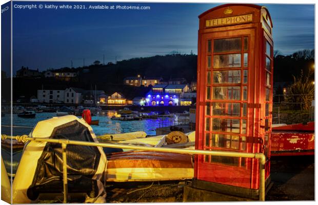Porthleven Red Telephone box Canvas Print by kathy white