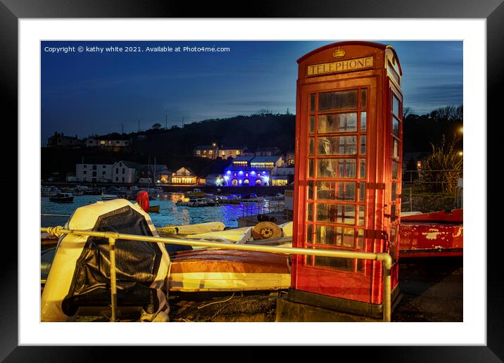 Porthleven Red Telephone box Framed Mounted Print by kathy white