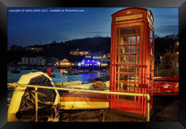 Porthleven Red Telephone box Framed Print by kathy white