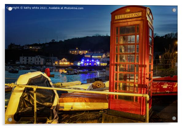 Porthleven Red Telephone box Acrylic by kathy white