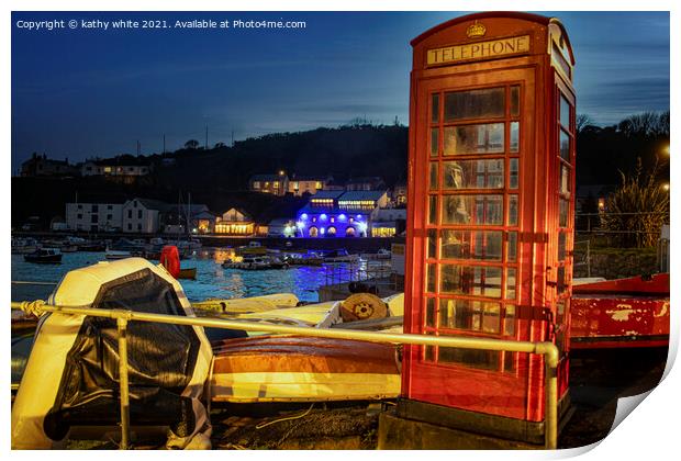 Porthleven Red Telephone box Print by kathy white