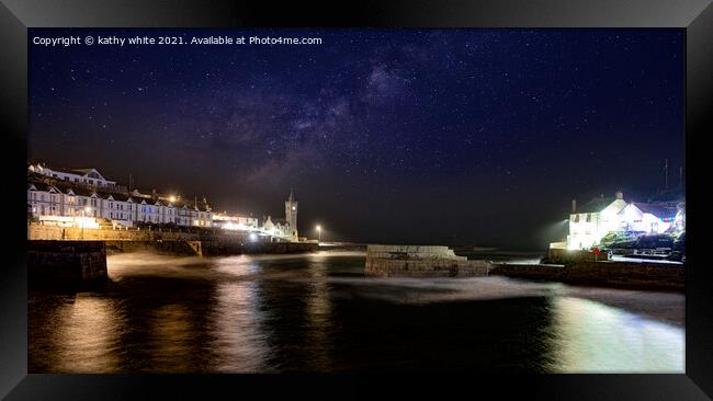 Porthleven Harbour  Cornwall, Milky way  Framed Print by kathy white
