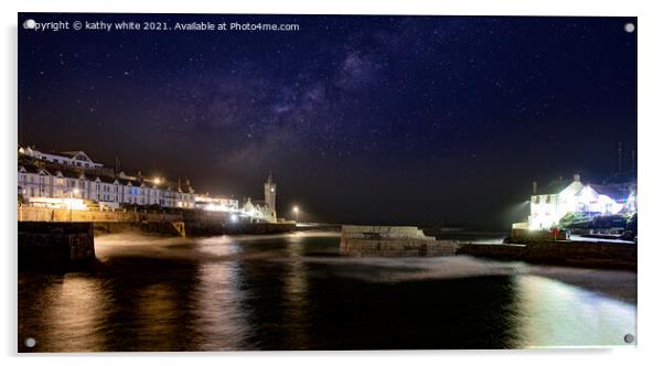 Porthleven Harbour  Cornwall, Milky way  Acrylic by kathy white