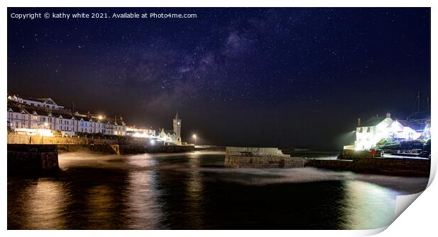 Porthleven Harbour  Cornwall, Milky way  Print by kathy white