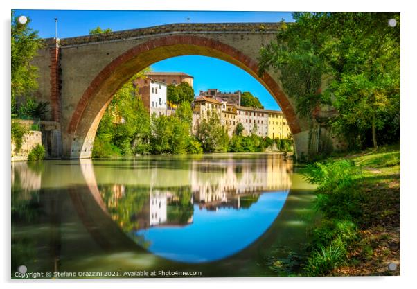 Ponte della Concordia, Roman bridge. Fossombrone Acrylic by Stefano Orazzini