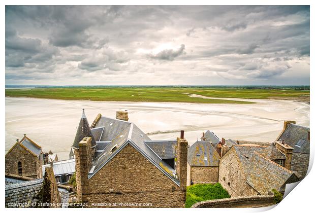Mont Saint Michel monastery and bay. Normandy, France. Print by Stefano Orazzini