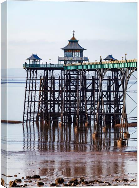Clevedon Pier head at very low tide Canvas Print by Rory Hailes