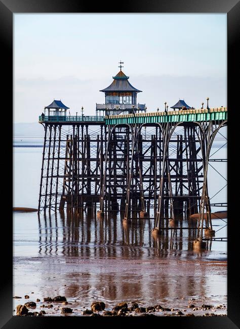 Clevedon Pier head at very low tide Framed Print by Rory Hailes