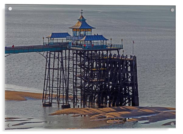 Clevedon Pier at very low tide Acrylic by Rory Hailes