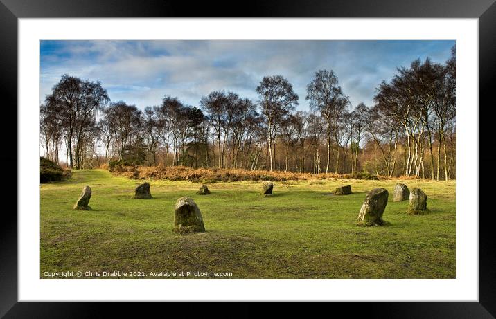 The Nine Ladies Stone Circle Framed Mounted Print by Chris Drabble