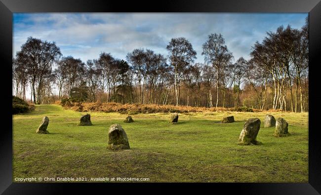 The Nine Ladies Stone Circle Framed Print by Chris Drabble