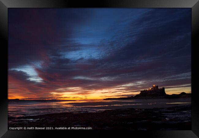 Bamburgh castle at dawn, Framed Print by Keith Bowser