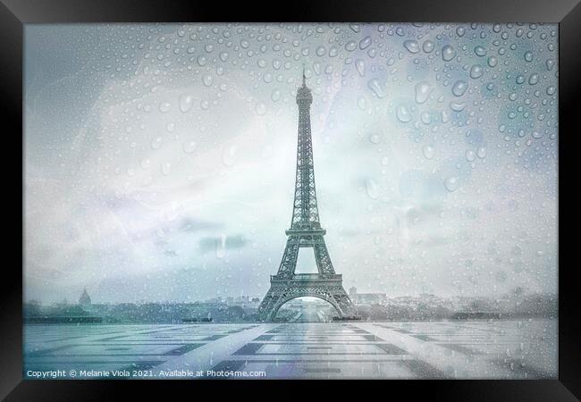 EIFFEL TOWER Rainy Day | dreamy blue  Framed Print by Melanie Viola