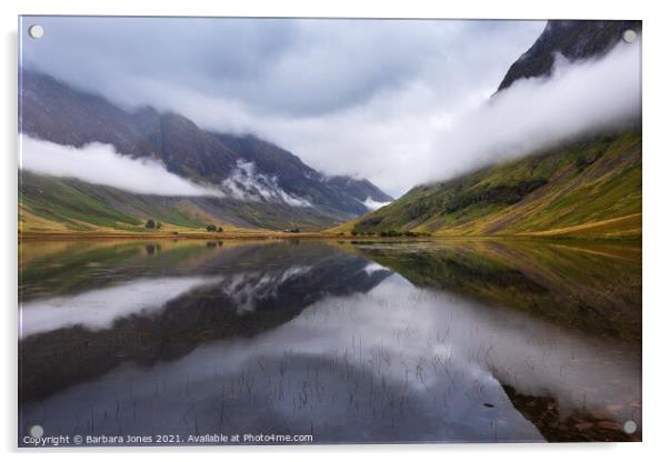 Loch Achtriochtan Misty Reflection Glencoe   Acrylic by Barbara Jones