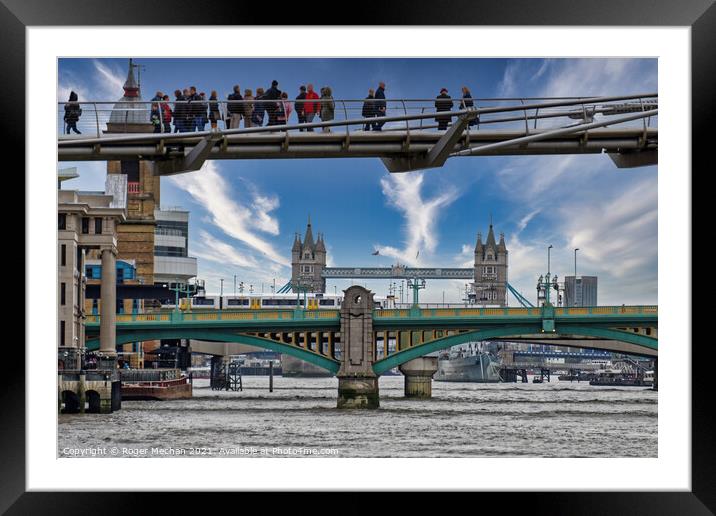 London's Iconic Triple Bridge View Framed Mounted Print by Roger Mechan