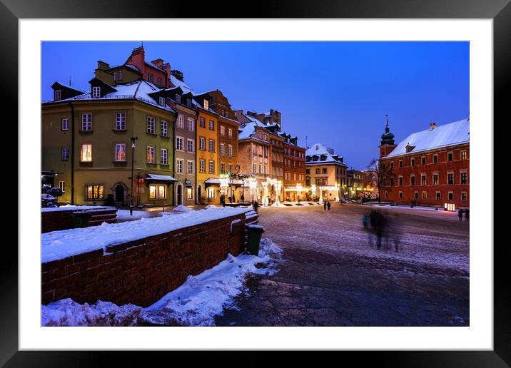 Winter Evening in the Old Town of Warsaw Framed Mounted Print by Artur Bogacki