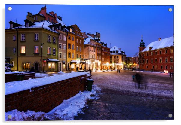 Winter Evening in the Old Town of Warsaw Acrylic by Artur Bogacki