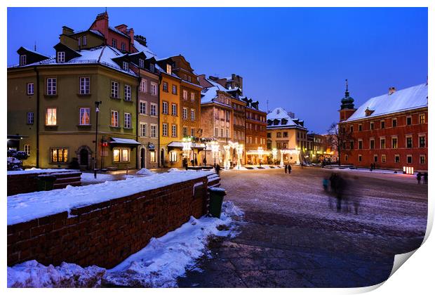 Winter Evening in the Old Town of Warsaw Print by Artur Bogacki